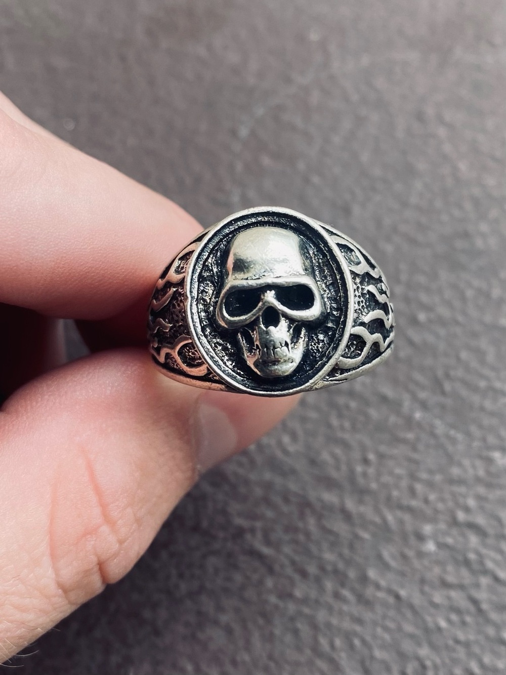 Tibetan Silver Skull Signet Ring Size 12.5